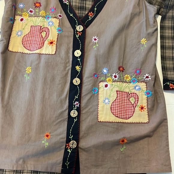 RARE! VTG-Papy Boez-80’s/90’s-S/M-Brown& black plaid,embroidered,patchwork,dress - Picture 8 of 16